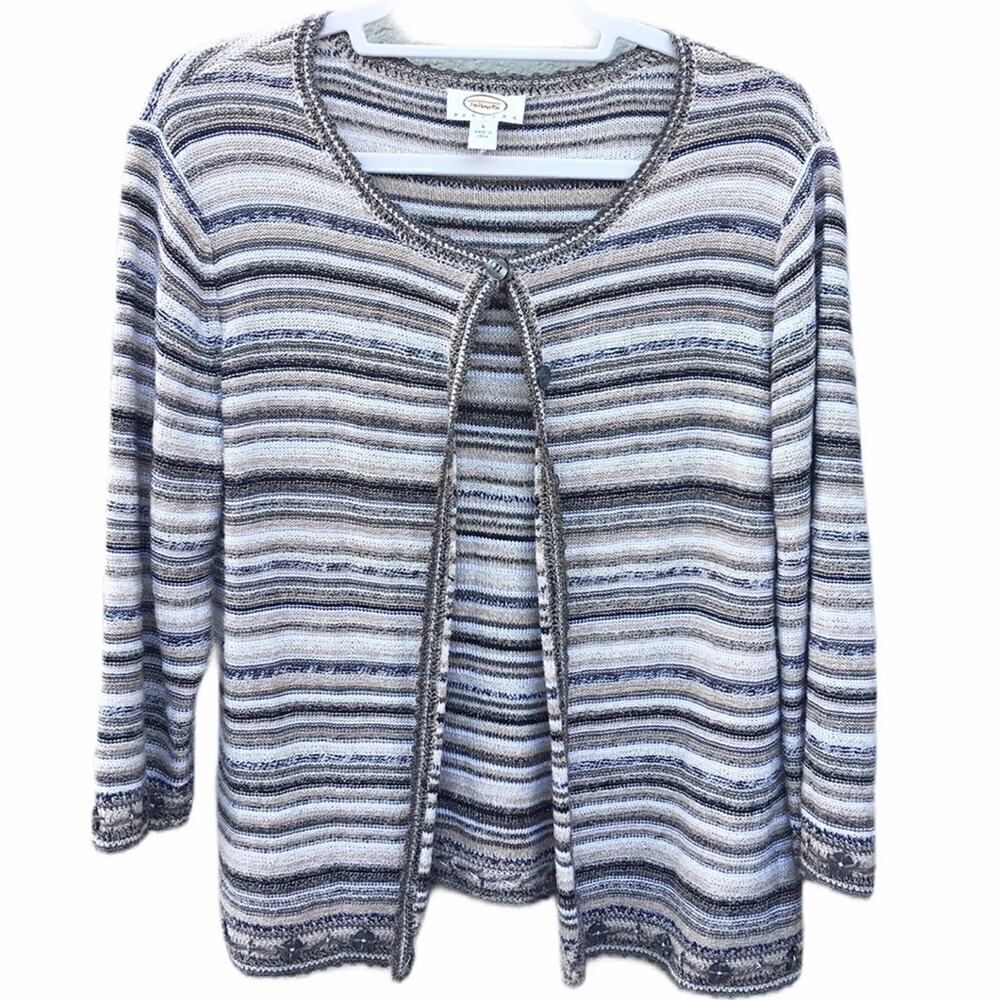 Talbots Striped Button-Down Cardigan